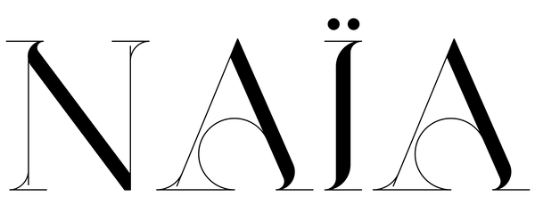Black text Naia on a white background